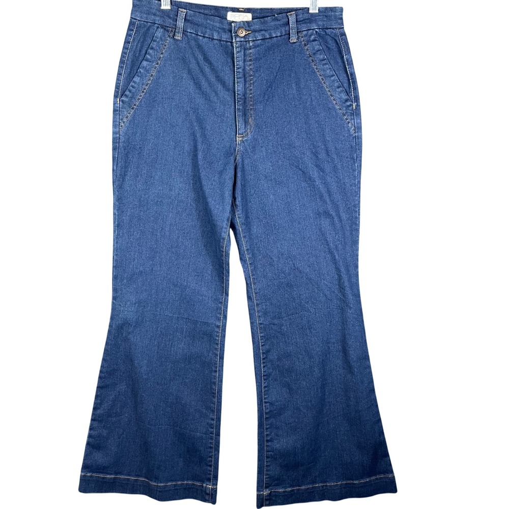 Sofia Jeans Trouser Flare Women 14S Blue Dark Wash High Rise Stretch Denim